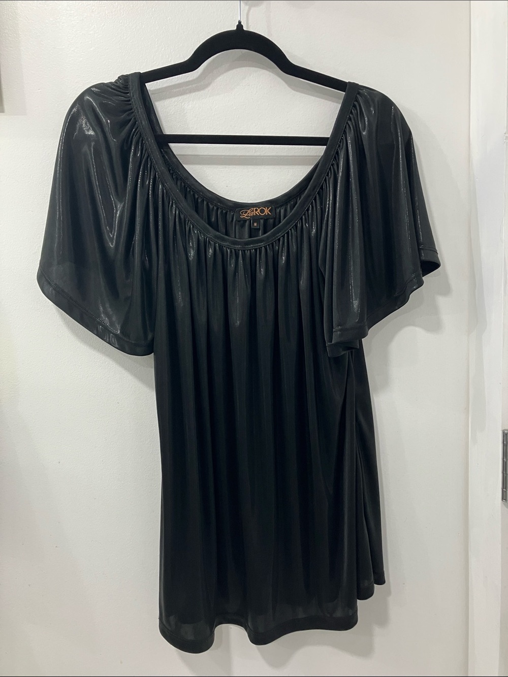 2000s LaRok Black Lamé Disco Flowy Long Top M